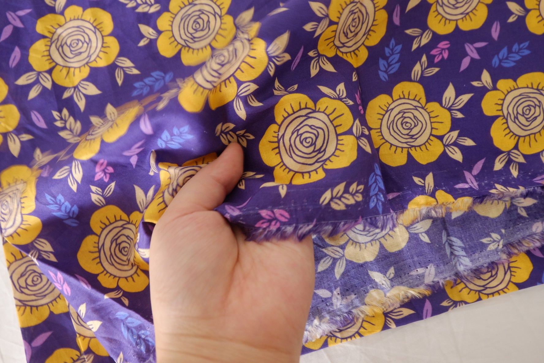 Purple & Mustard Rose Cotton Lawn Fabric – Two-Piece Bundle, 1.5 yd Total
