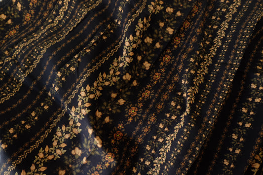 Vintage Floral Stripe Cotton Fabric – Dark Cottage Print (2.2 yd Cut)