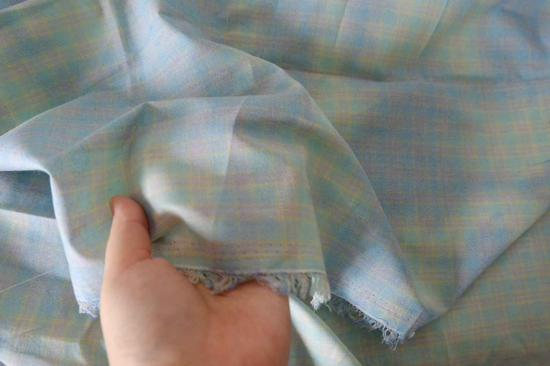 Vintage Washed Blue Plaid Cotton Fabric – 3.1 yd