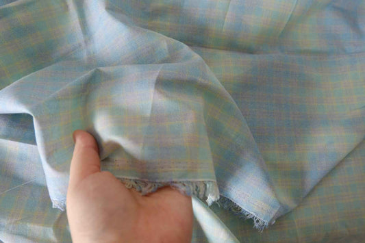 Vintage Washed Blue Plaid Cotton Fabric – 3.1 yd
