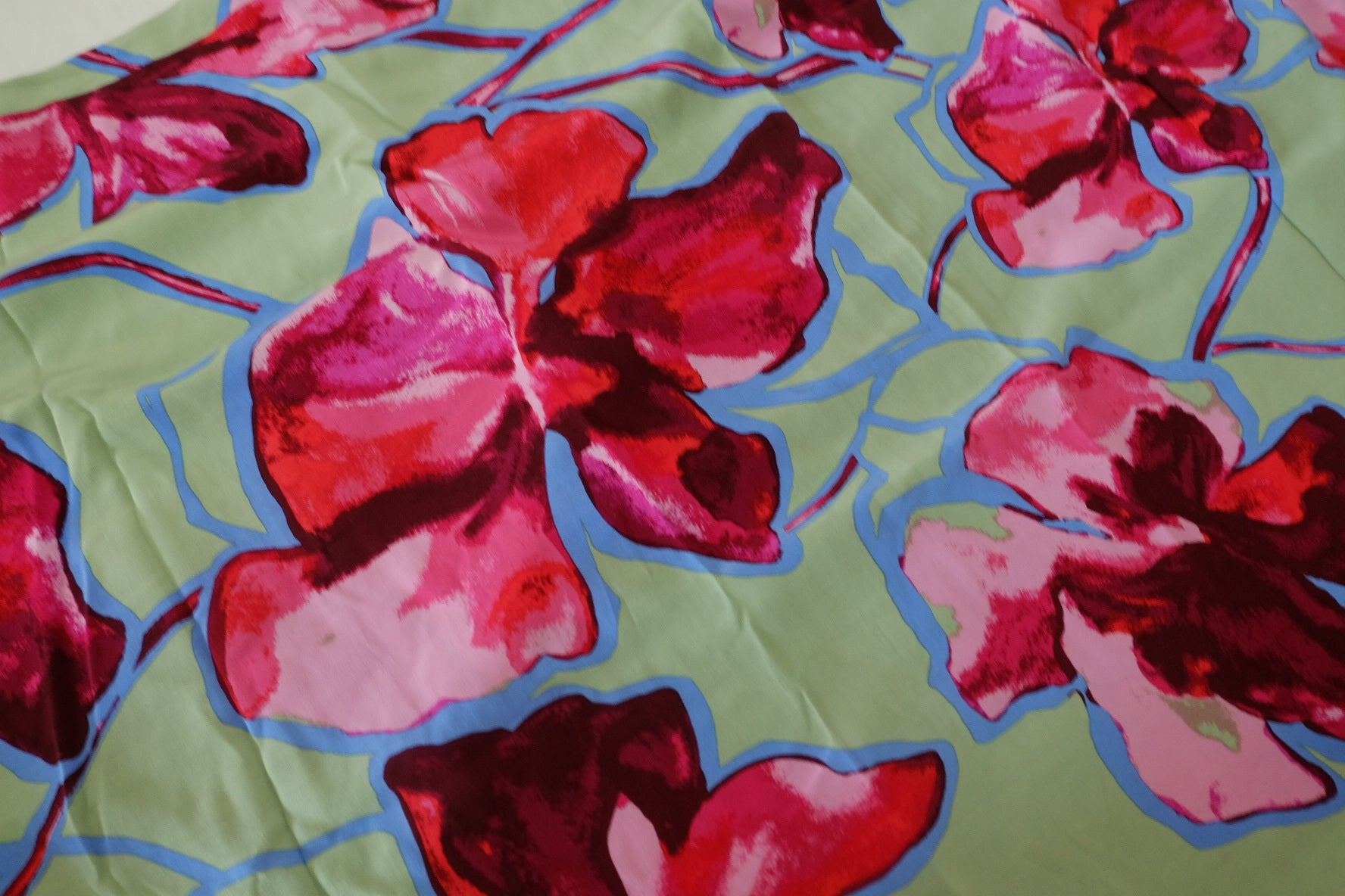 Designer Deadstock Rayon Fabric – Bold Floral Print on Sage Green – 2.7 yd