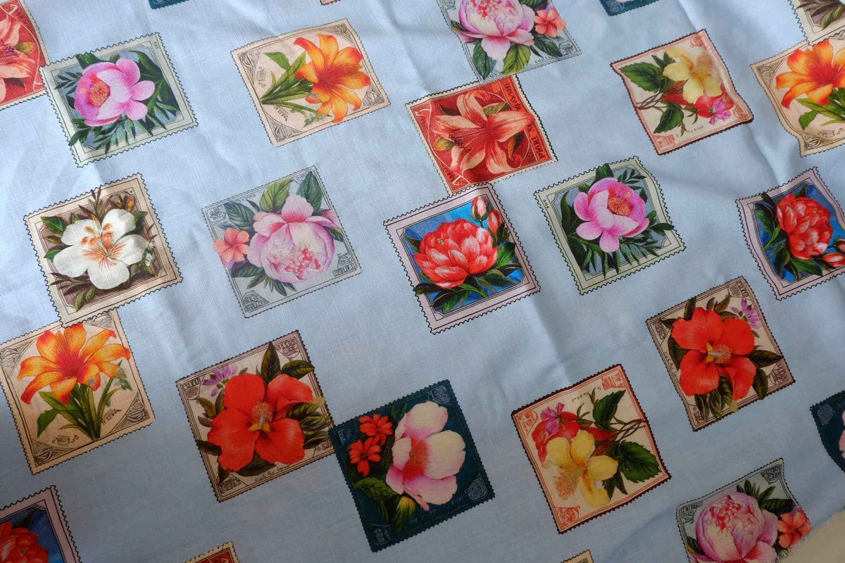 Floral Postage Stamp Lyocell Linen — 2.2 yd