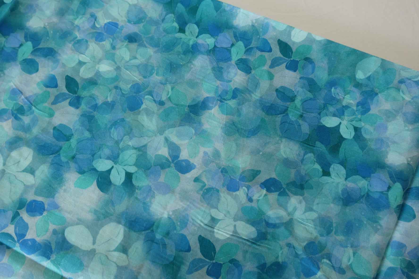 Blue Watercolor Leaf Cotton Voile Fabric – 3.3 yd