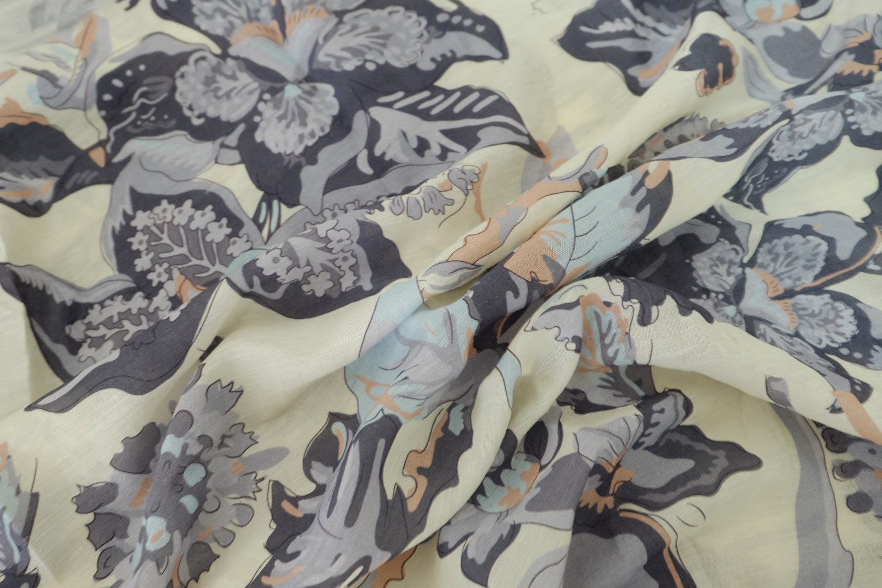 Soft Grey Botanical Tencel Linen Blend Fabric – 3.3 yd