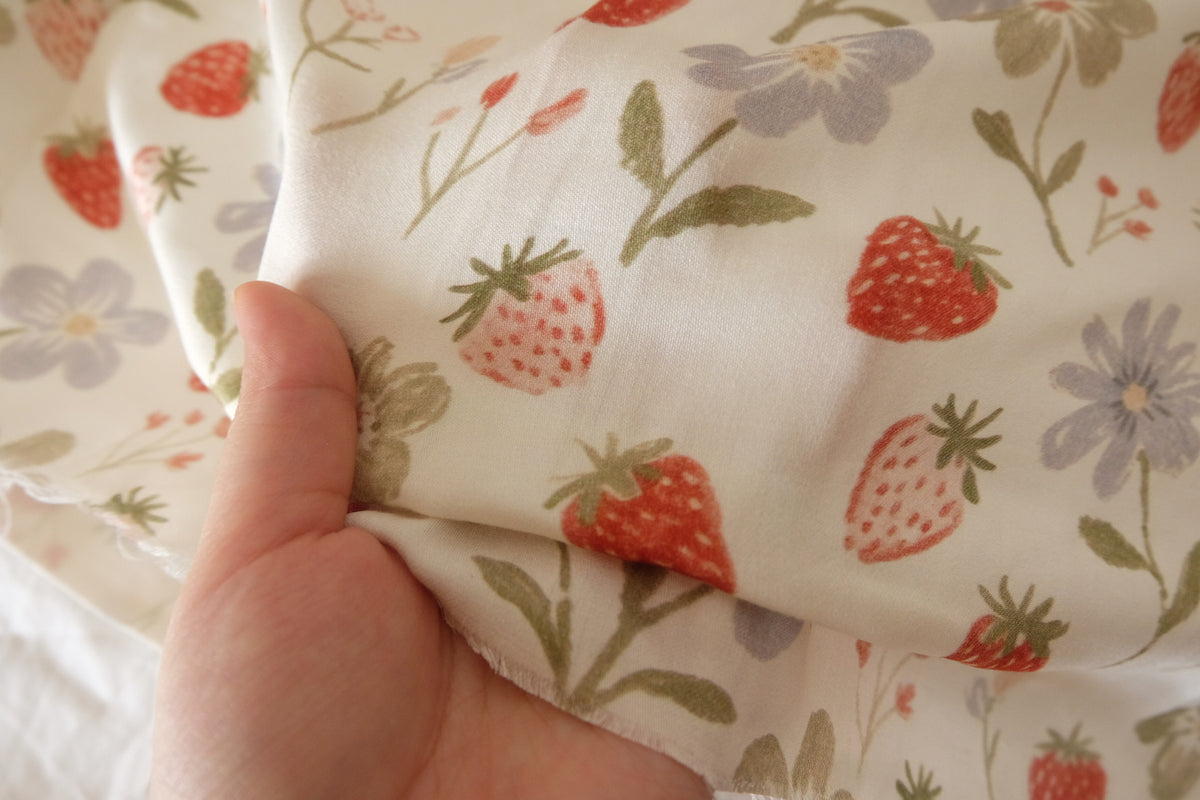 Strawberry Daydream – Silky Rayon Sateen Fabric – 3.28 yd