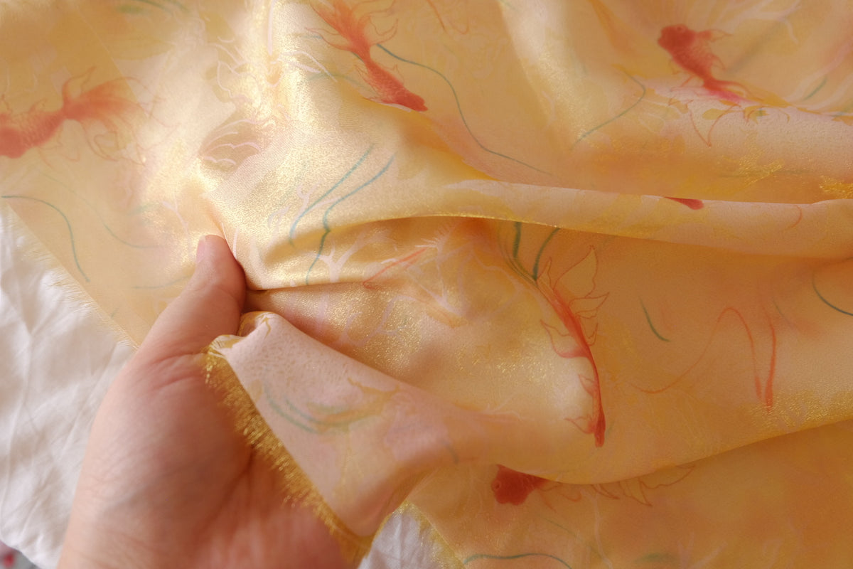 Golden Hour Garden – Floral Shimmer Satin Fabric – 3.28 yd