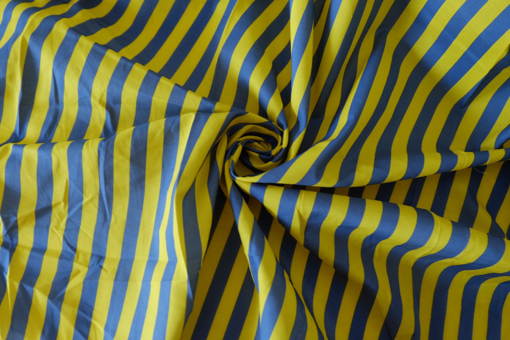 Bold Blue and Yellow Stripe 80s Cotton Poplin Fabric - 1.9 yd