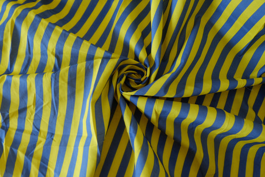 Bold Blue and Yellow Stripe 80s Cotton Poplin Fabric - 1.9 yd