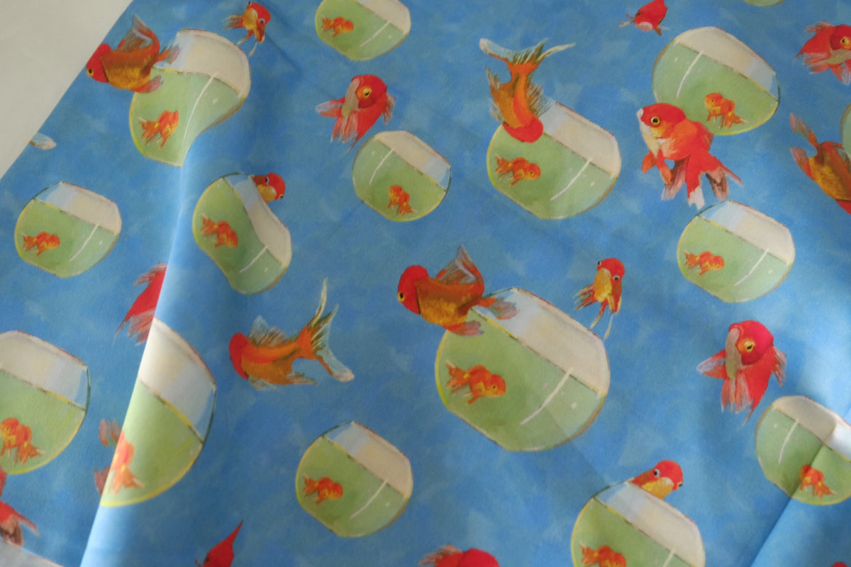 Goldfish Daydream – Playful Cotton Sateen Fabric | 1.6 Yards/2.2 yards