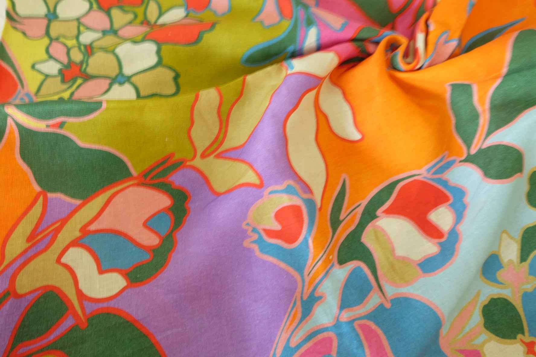 Bold Multicolor Artistic Floral Pure Linen Fabric (1.64 yards )