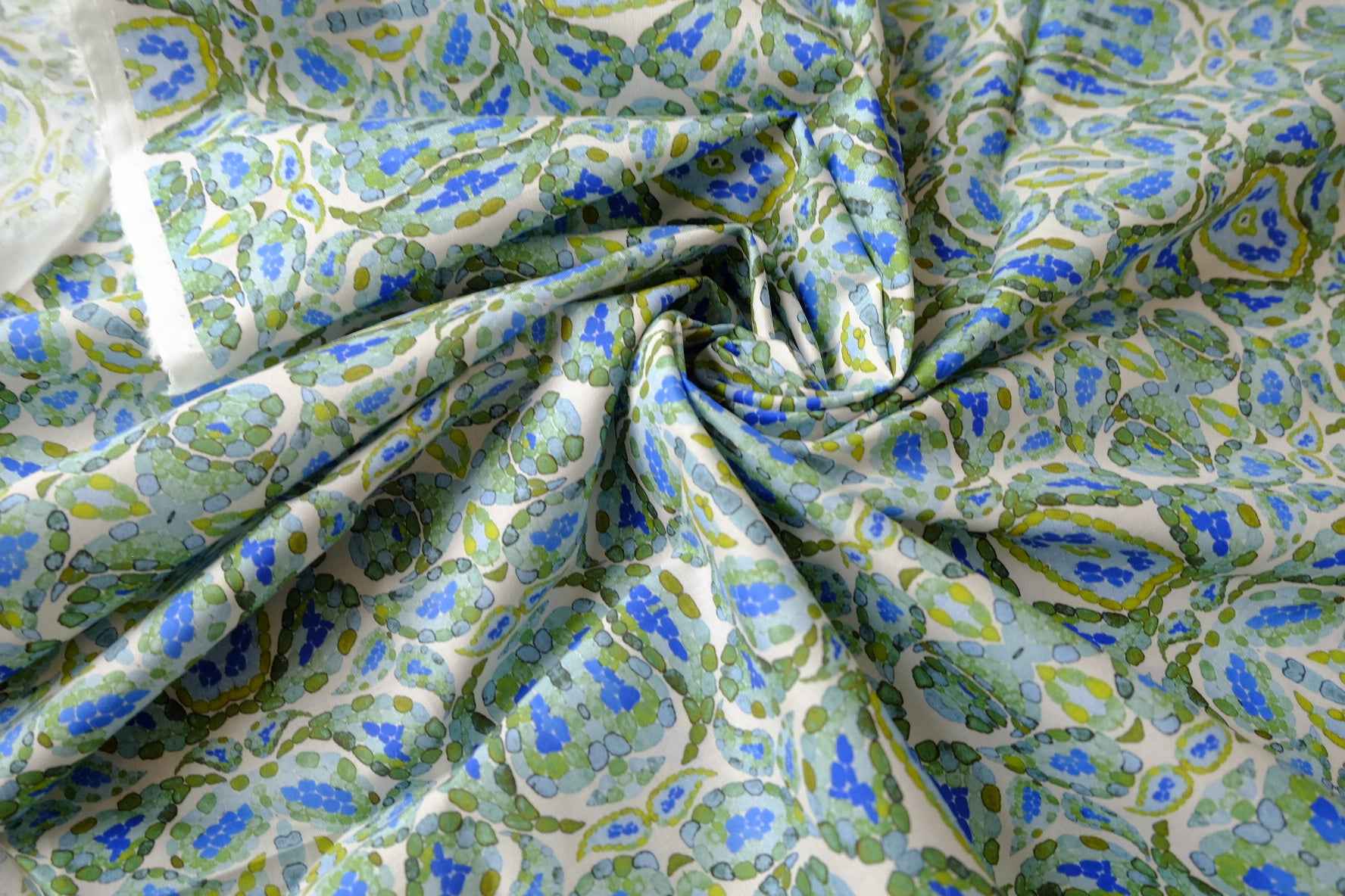Blue-Green Cotton Lawn Fabric - 1.64 yd