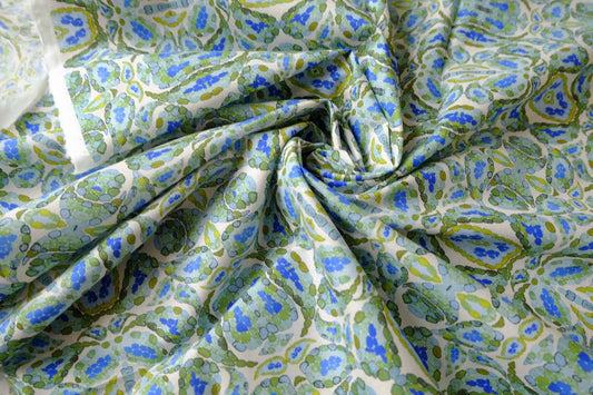 Blue-Green Cotton Lawn Fabric - 1.64 yd