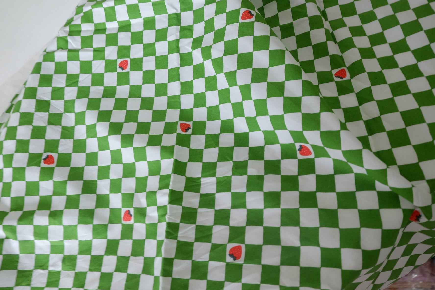 Strawberry Checkerboard Cotton Poplin Fabric – 2.2 yd