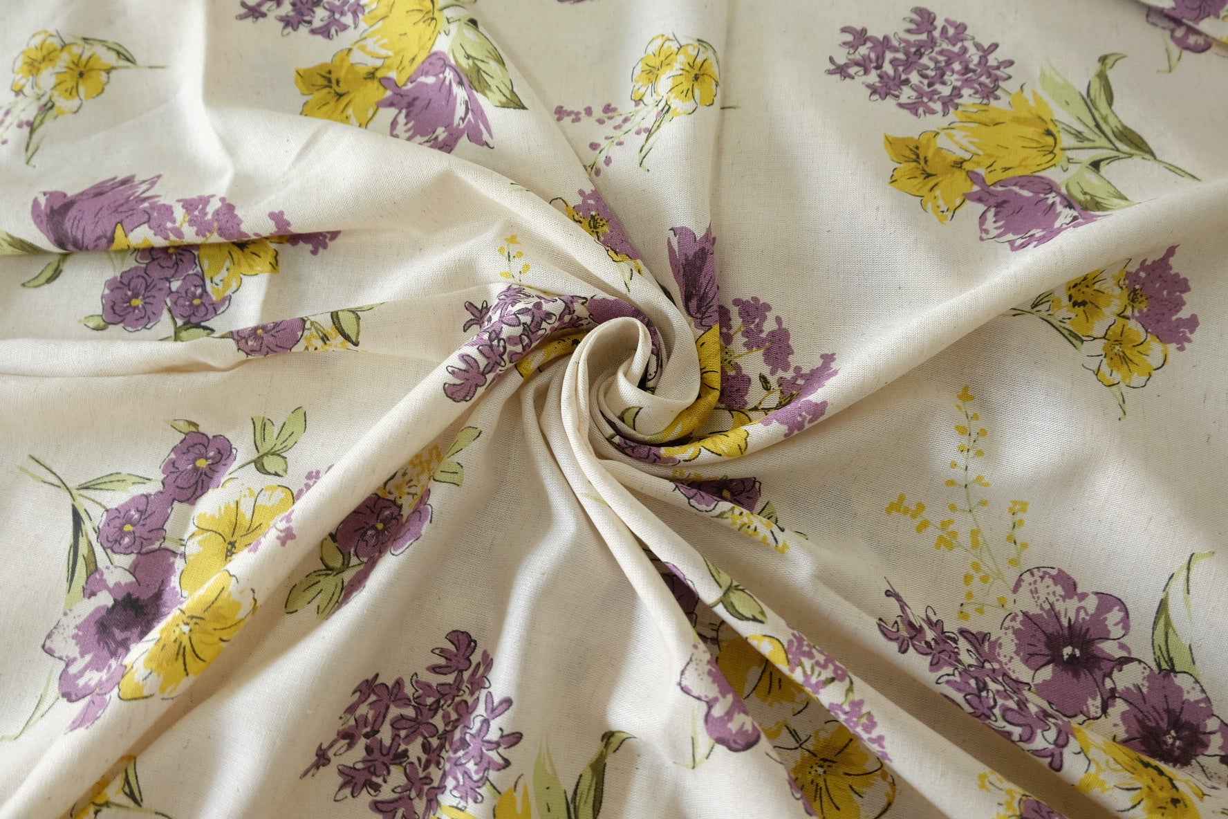 Purple & Yellow Floral Linen Cotton Blend Fabric – 3.3 yd