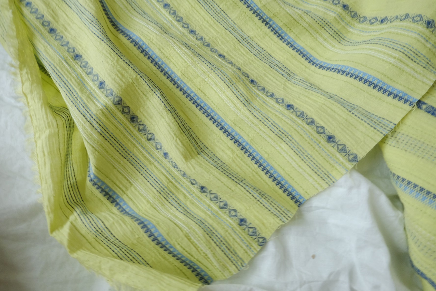 Lime Stripe Bubble Jacquard Cotton Fabric — 2.19 yd