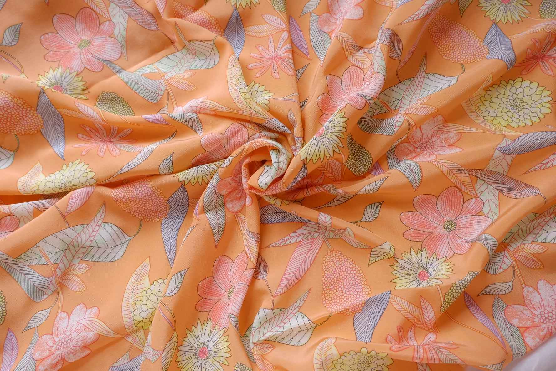 Peach Botanical Rayon Fabric, Lightweight Drapey Summer Dress Weight, 3.3Yards