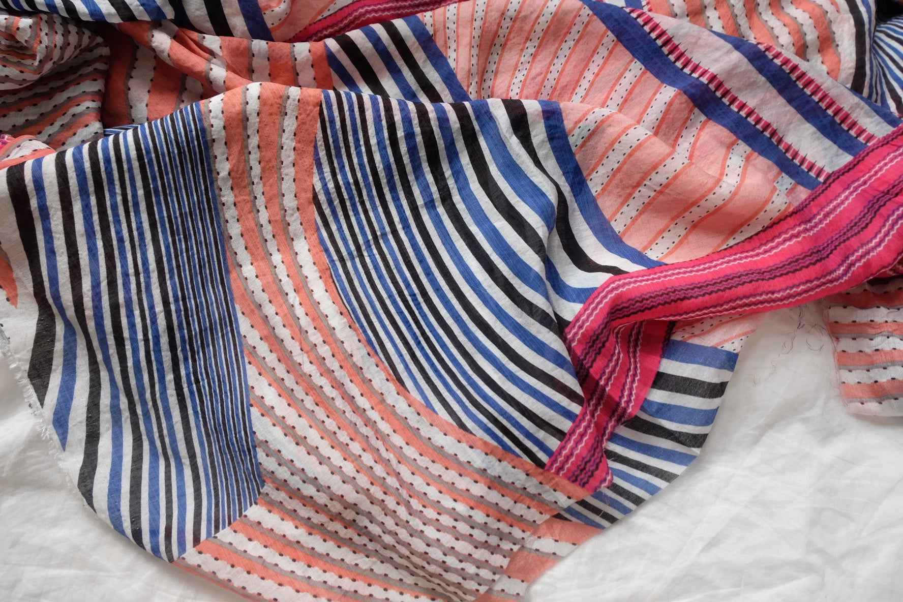 Bright Striped Cotton Voile Fabric, Soft Airy Summer Dress Weight, 3.06 Yards
