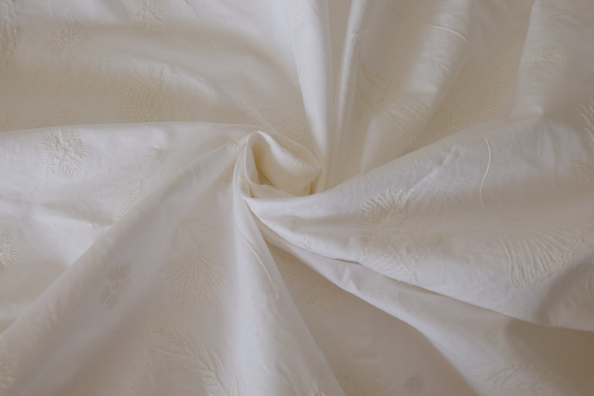 Dandelion Wishes – Ivory Embroidered Cotton Twill Fabric | 2.2 Yards