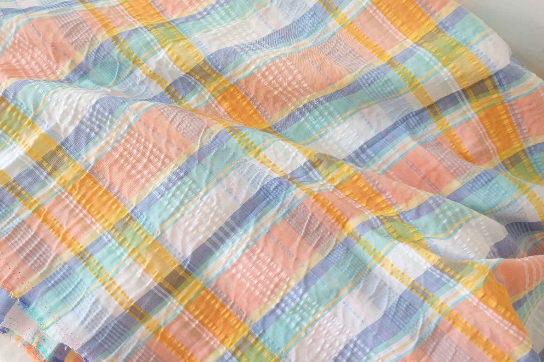 Textured Seersucker Cotton Yarn-Dyed Plaid Fabric– 3.3 yd