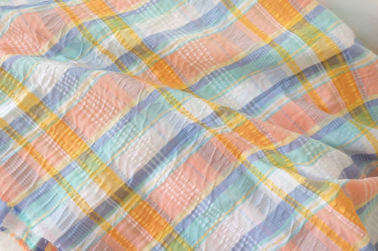 Textured Seersucker Cotton Yarn-Dyed Plaid Fabric– 3.3 yd