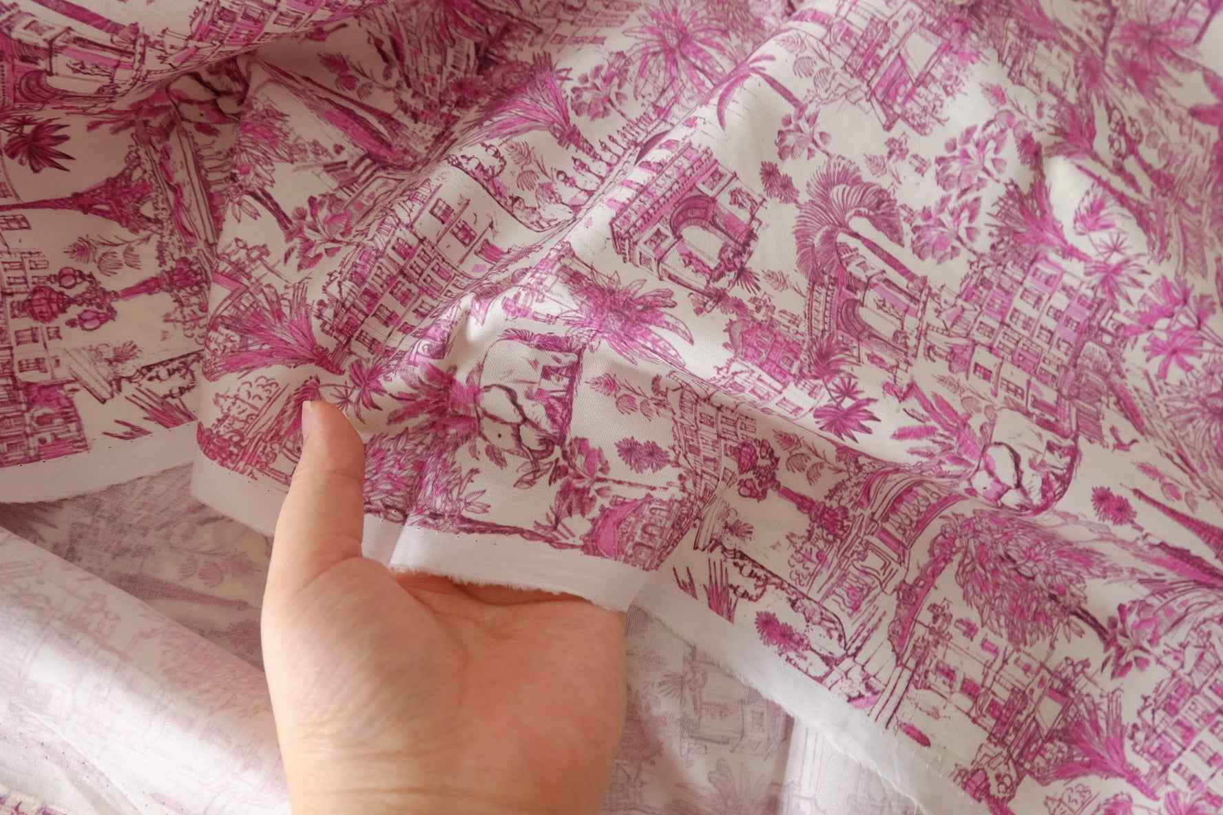 Pink Scenic Toile Cotton Lawn Fabric – 3.3 yd