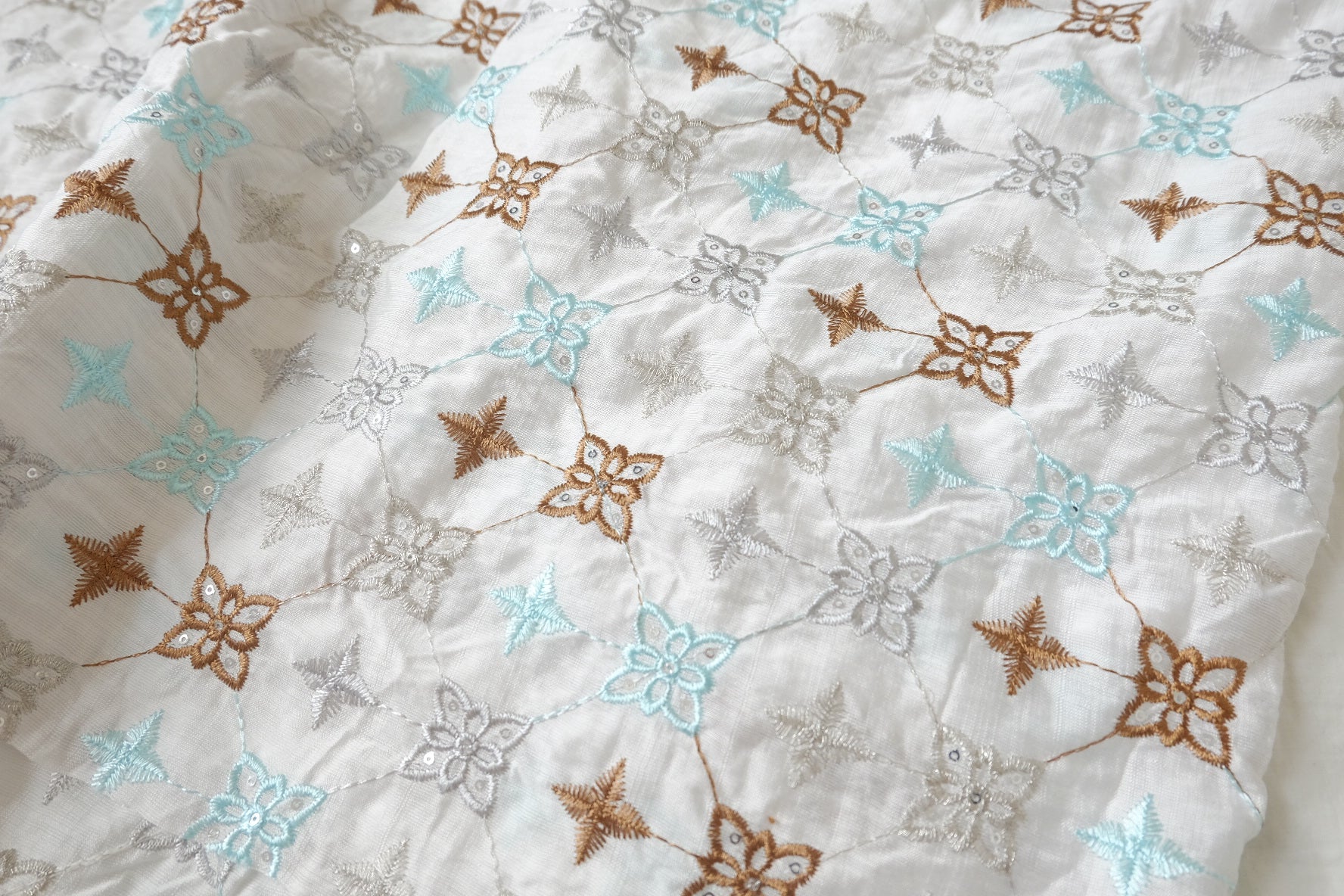 Border Embroidered Lyocell Nylon Fabric, 2.19 Yards