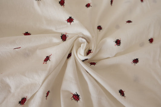 Ladybug Embroidered Washed Cotton Linen Fabric – 2.2 yd