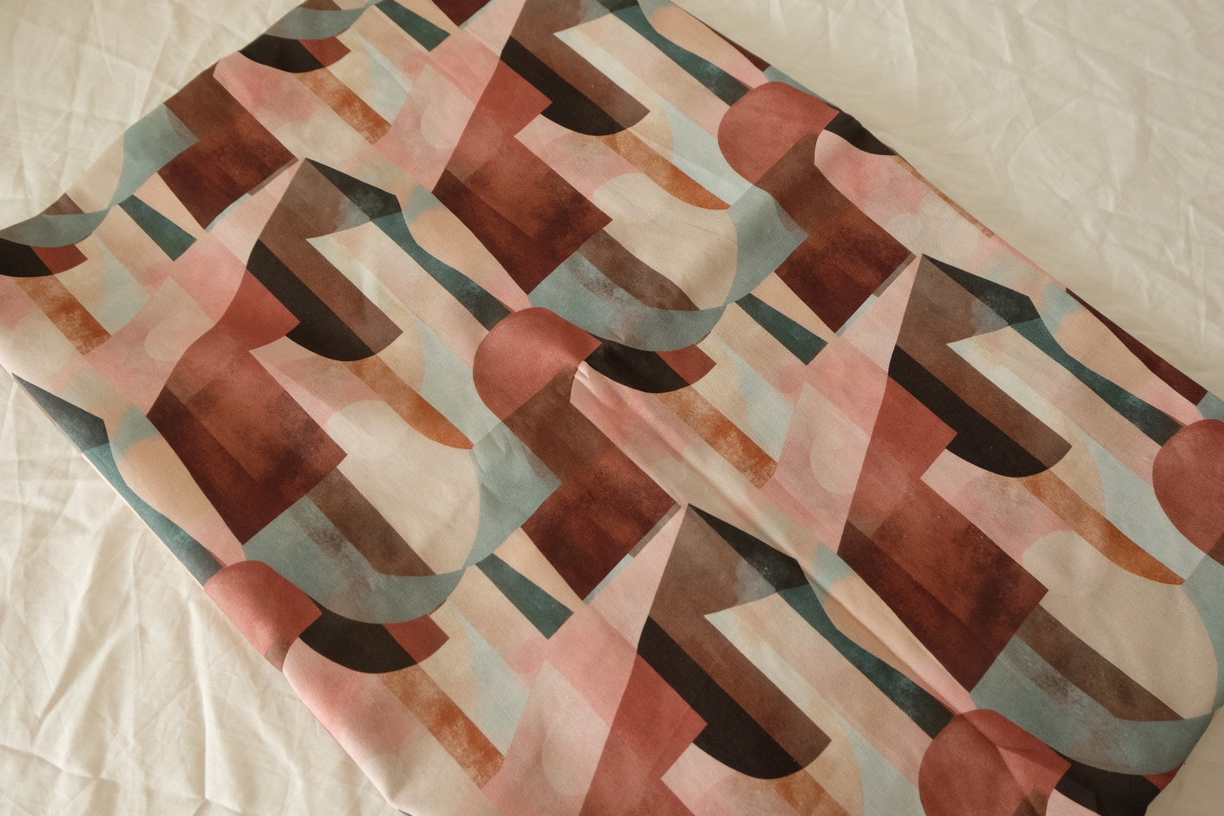 Abstract Geometric Cotton Fabric in Pink Brown Blue - 2.2 yd