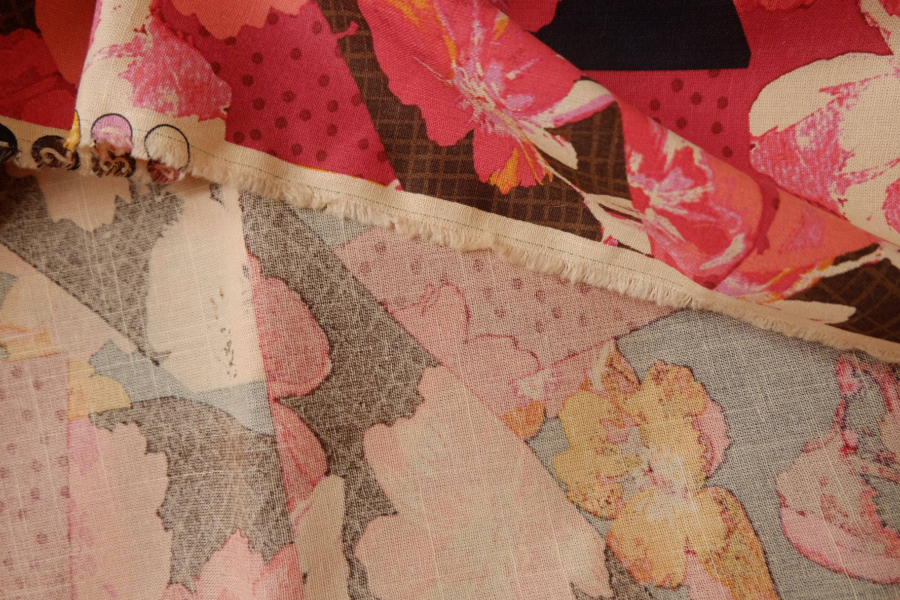 Showa-Inspired Patchwork Floral Linen Cotton Fabric, 3.28 Yards