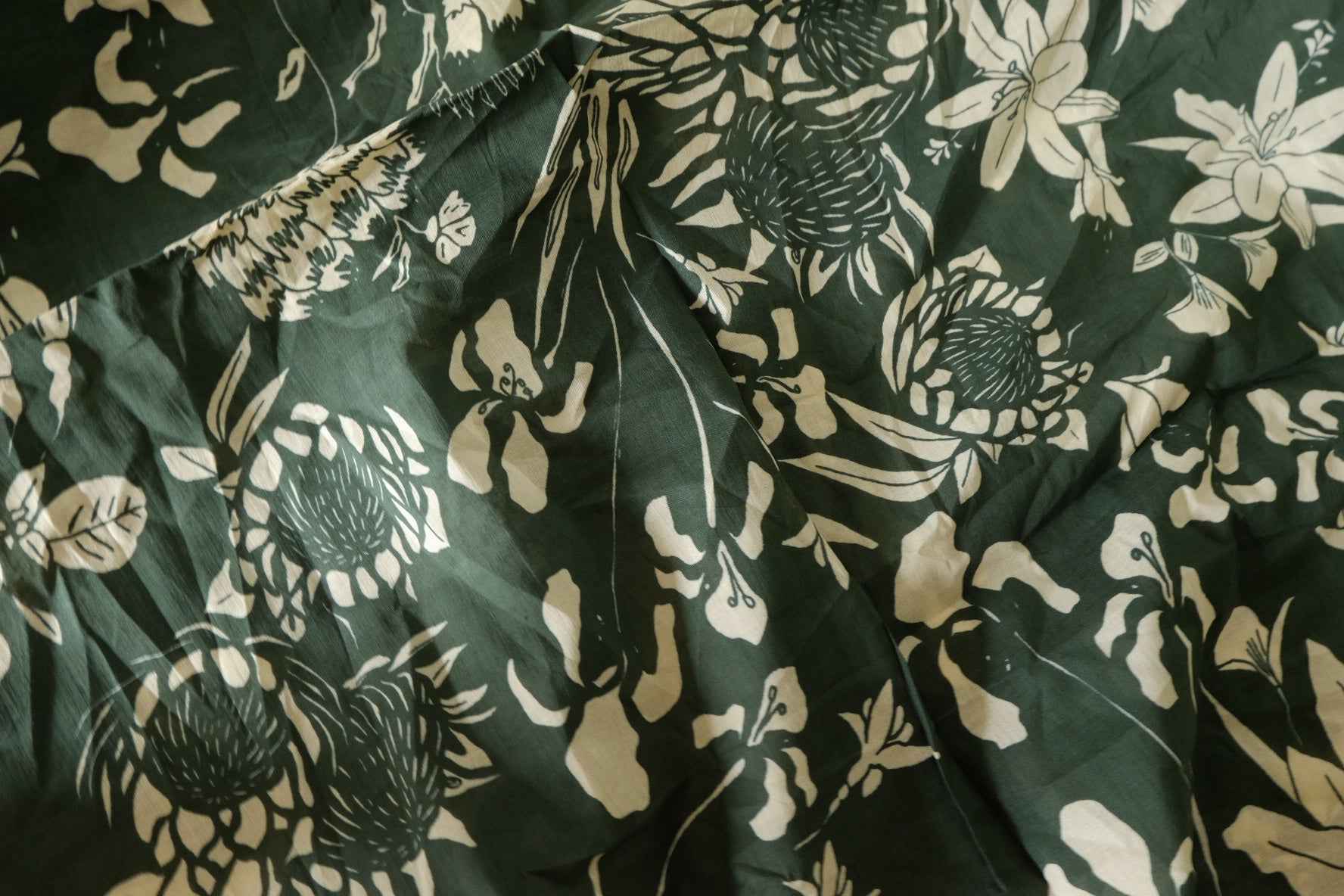 Forest Green Botanical Cotton Voile Fabric – 3.3 yd