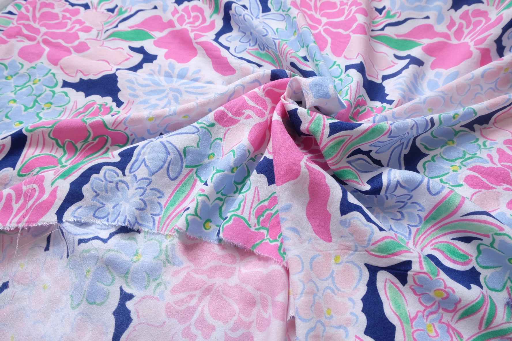 Pink Blue Floral Rayon Dress Fabric, Soft Drapey Summer Weight, 2.19 Yards