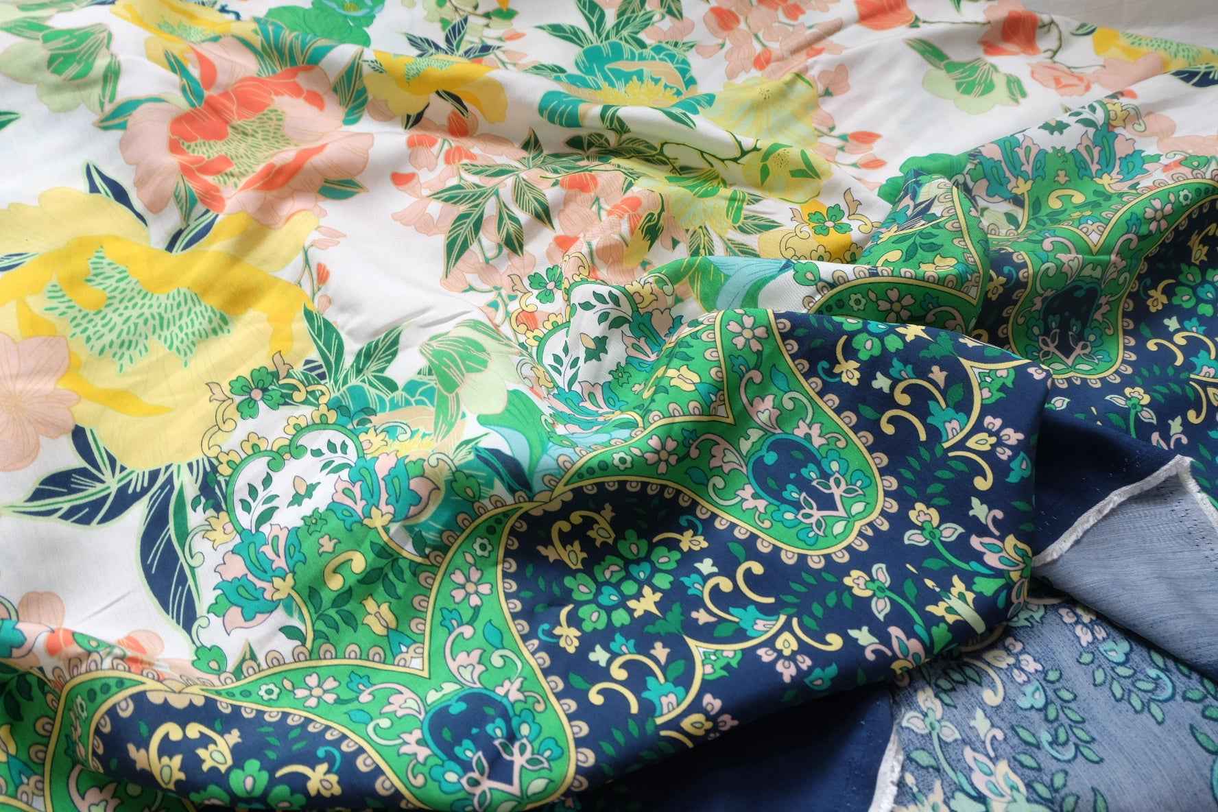 Border Print Tencel Cotton Fabric, Silky Soft Summer Dress Weight, 2.19 Yards