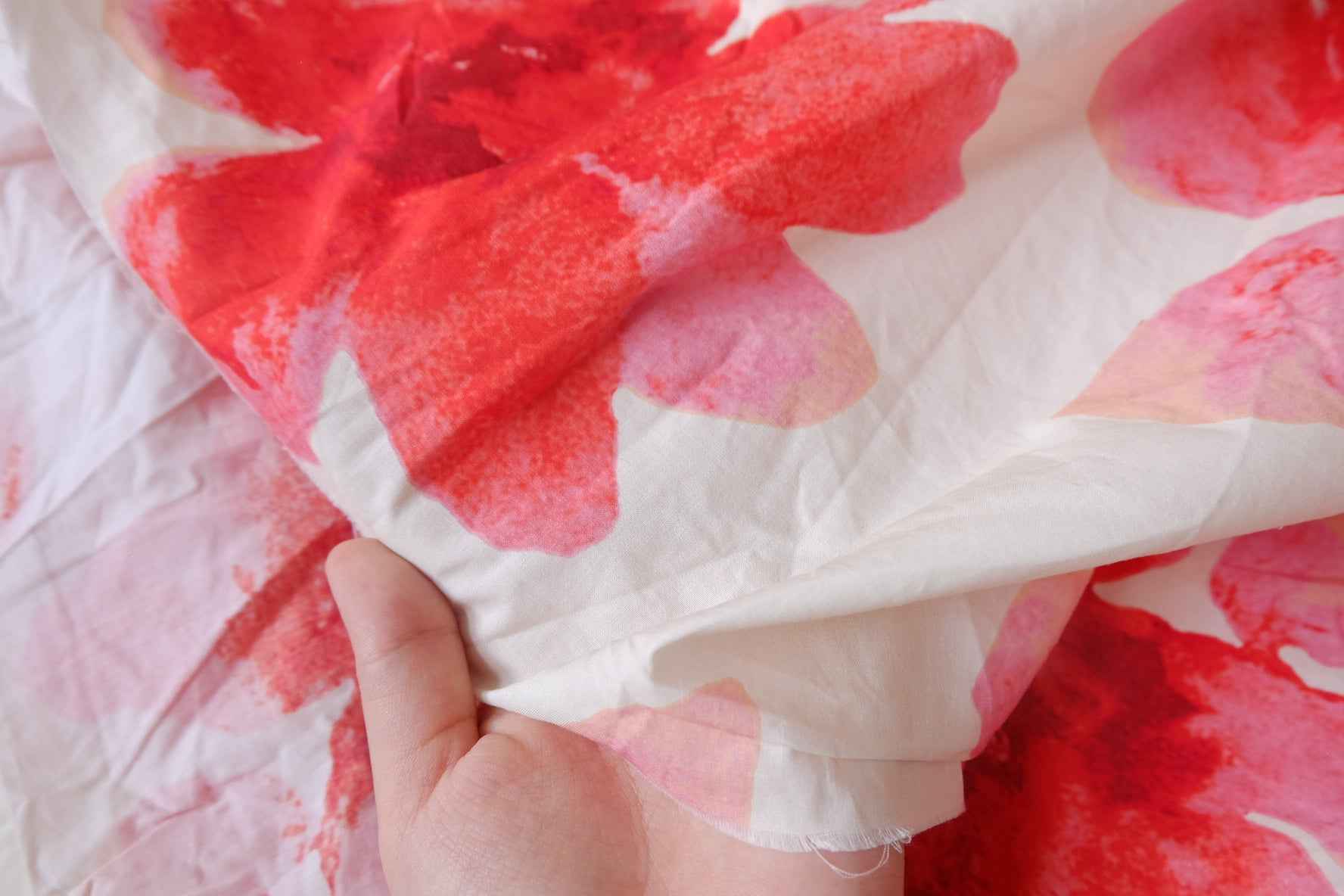 Red Watercolor Floral Cotton Lawn Fabric - 2.19 yd