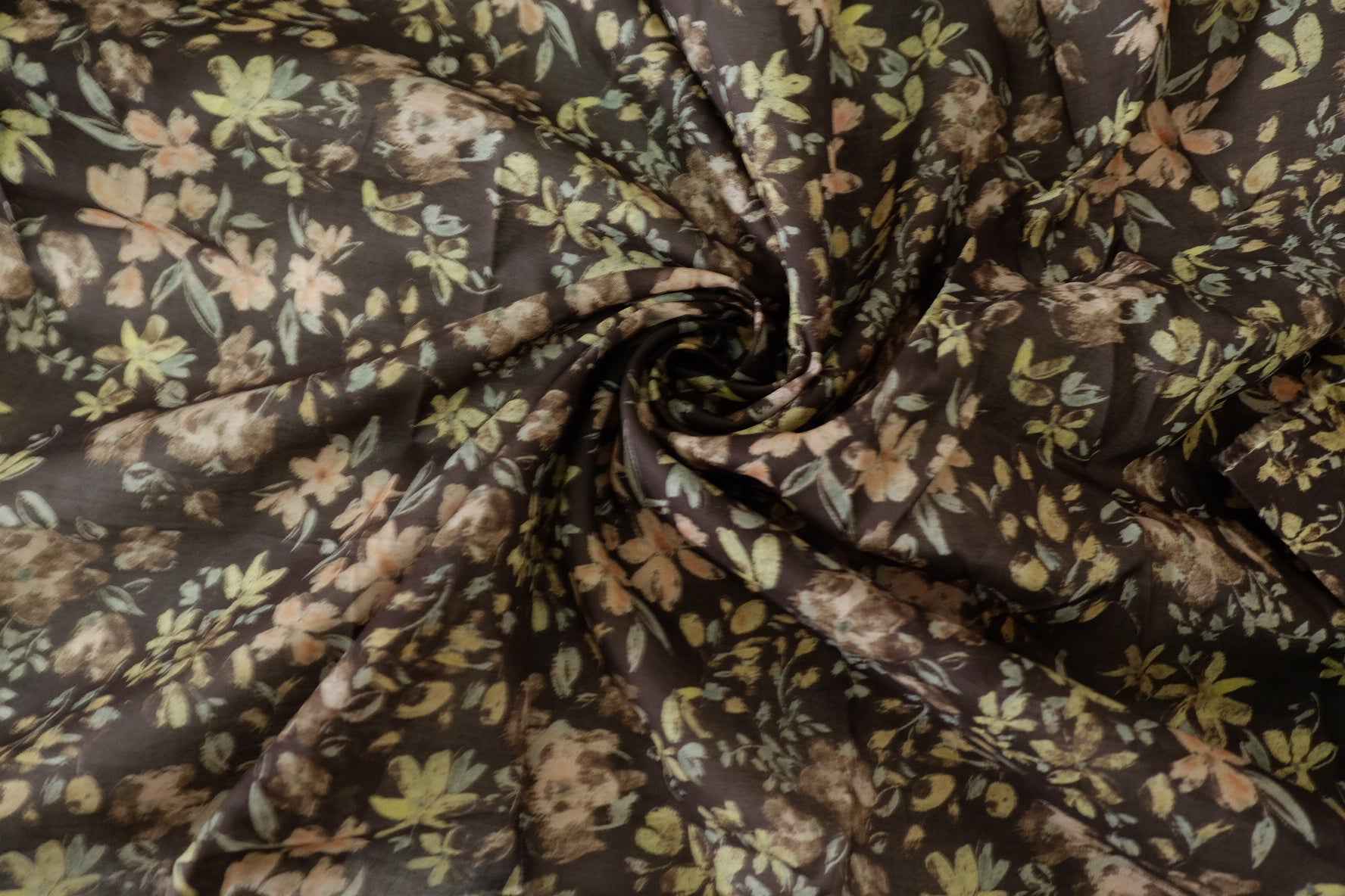 Dark Painterly Floral 100s Cotton Lawn Fabric - 2.2 yd