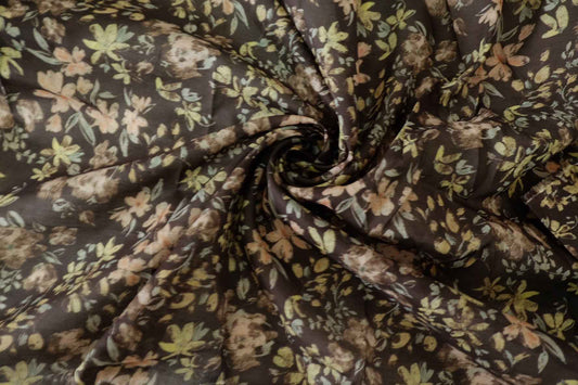 Dark Painterly Floral 100s Cotton Lawn Fabric - 2.2 yd