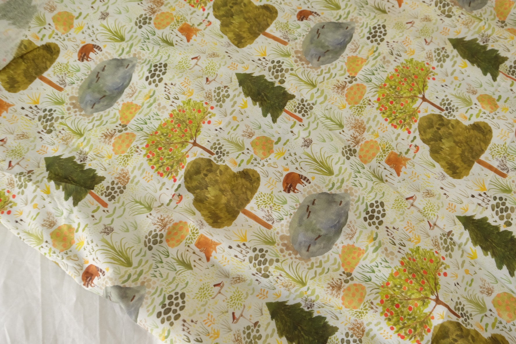 Forest Story Cotton Poplin Fabric – Woodland Animal & Botanical Print – 3.8 yd