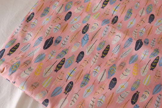 Pink Feather Print Cotton Poplin – 3.3 yd