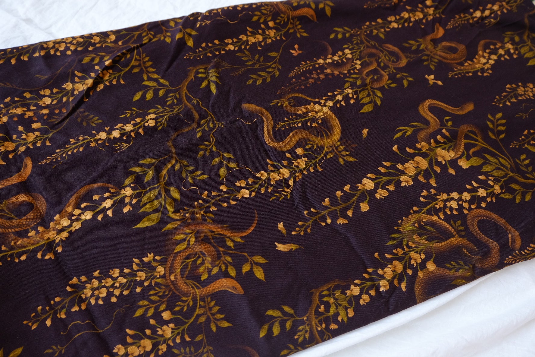 Midnight Serpent Floral Rayon Challis Twill Fabric - 1.64 yd