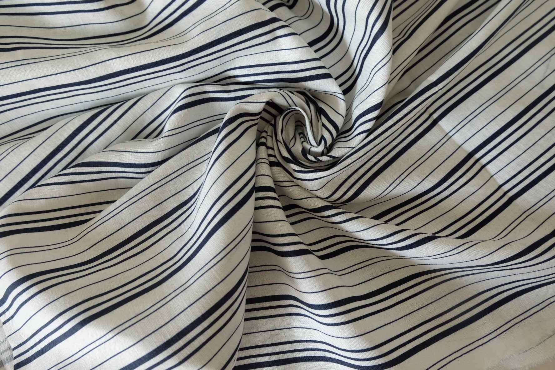 Navy Stripe Linen Cotton Blend — 2.19 yd
