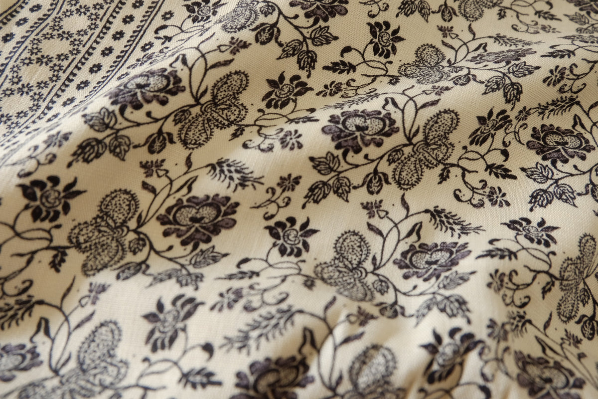 Vintage Black Floral Border Print Cotton Linen Blend – 3.3 yd