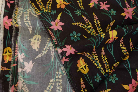 Black Floral Cotton Poplin Fabric – 2.2 yd