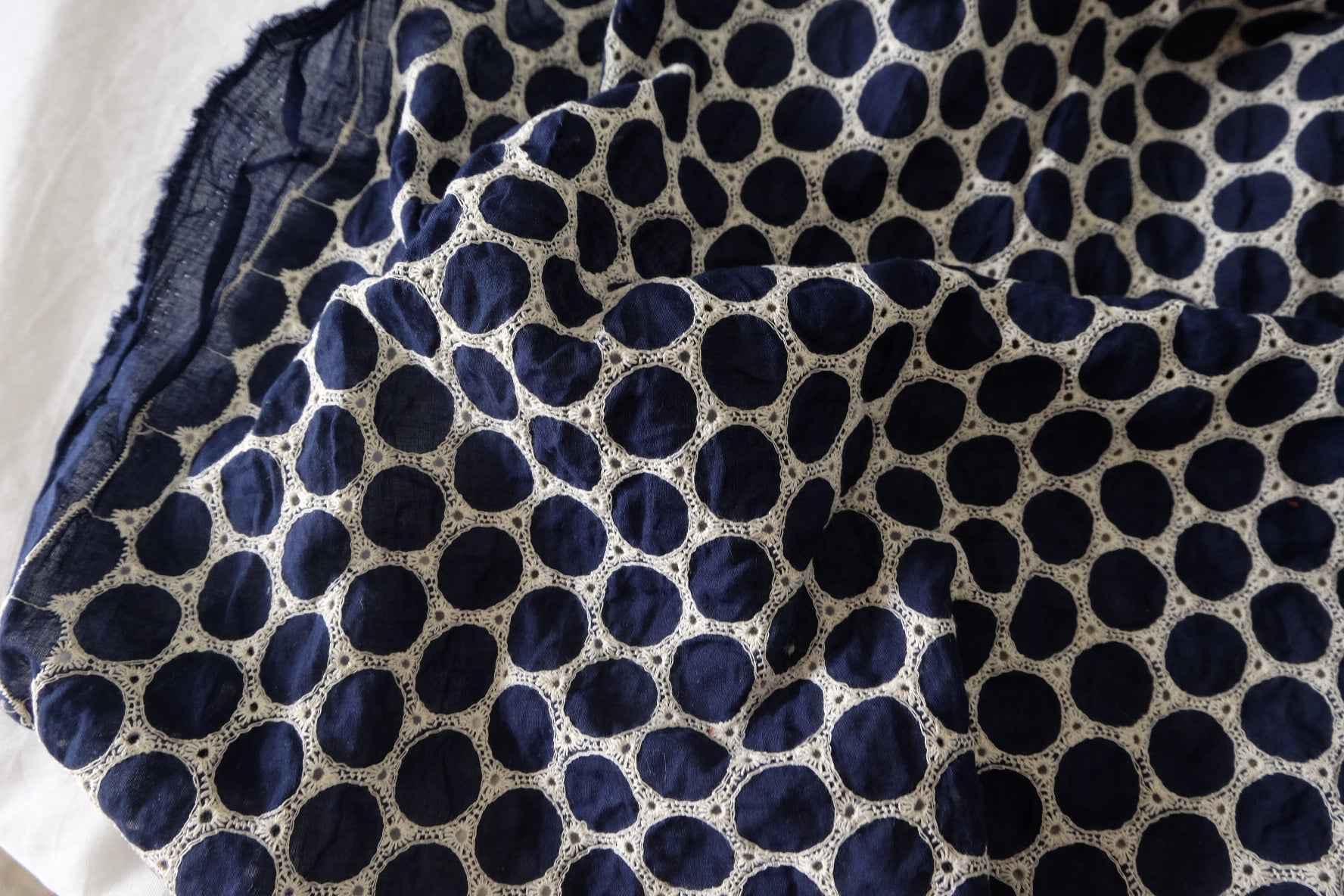 Navy Circular Embroidered Cotton Fabric – 2.2 yd