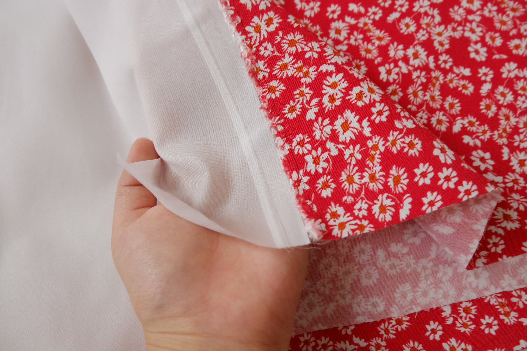 Red Ditsy Floral Cupro with Removable Backing, 2.19 Yards