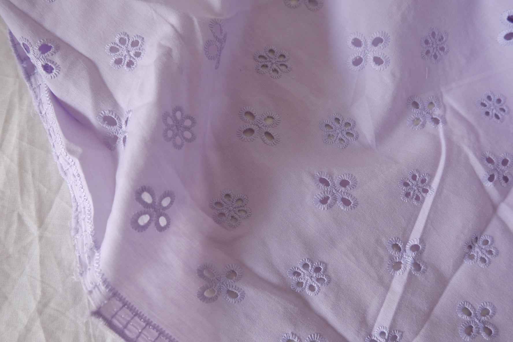 Lilac Eyelet Embroidered Cotton Poplin Fabric – 1.6 Yards