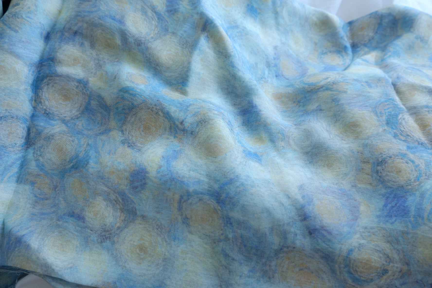 Misty Blue Swirl Tencel Linen Sheer Fabric - 3.28 yd