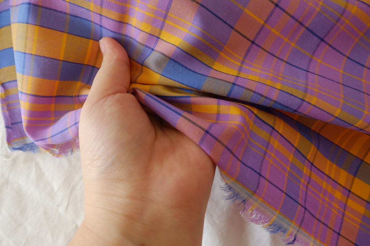 Sunshine & Lavender Plaid – Yarn-Dyed Cotton Fabric | 2.2 Yards