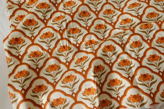 Retro Orange Floral Arch Cotton Poplin Fabric – 3.3 yd