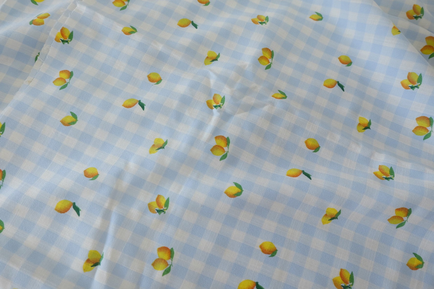 Tencel Linen Blend Fruit Gingham Fabric – Lemon Mini Print (1.6 yd Cut)