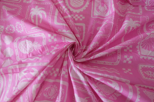Pink Resort Motif High-Density Cotton Poplin – 2.2 yd