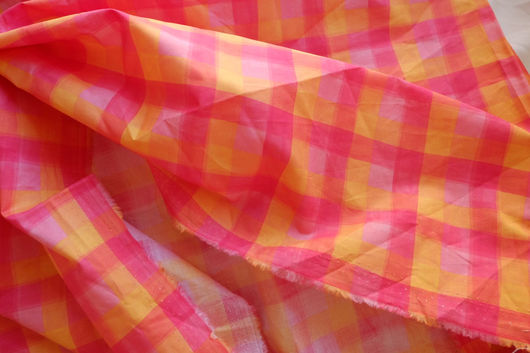 Pink Orange Plaid Cotton Poplin – 3.6 yd